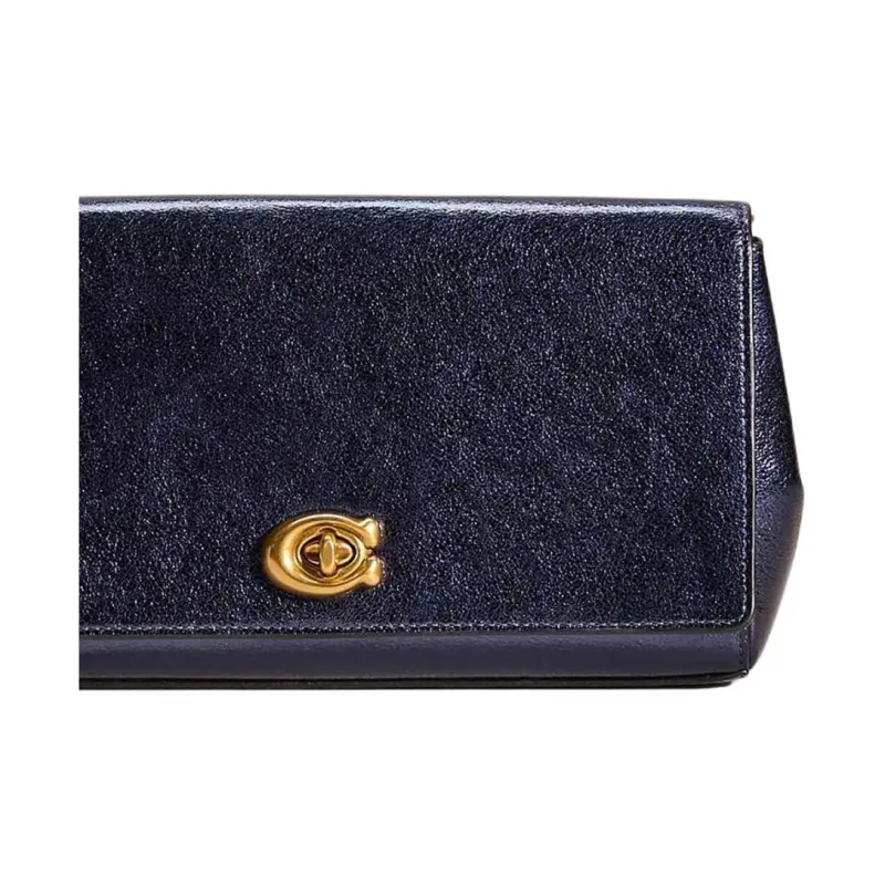 COACH Alexa Metallic Textured Leather Clutch Women's Brass Metal Blue-2
