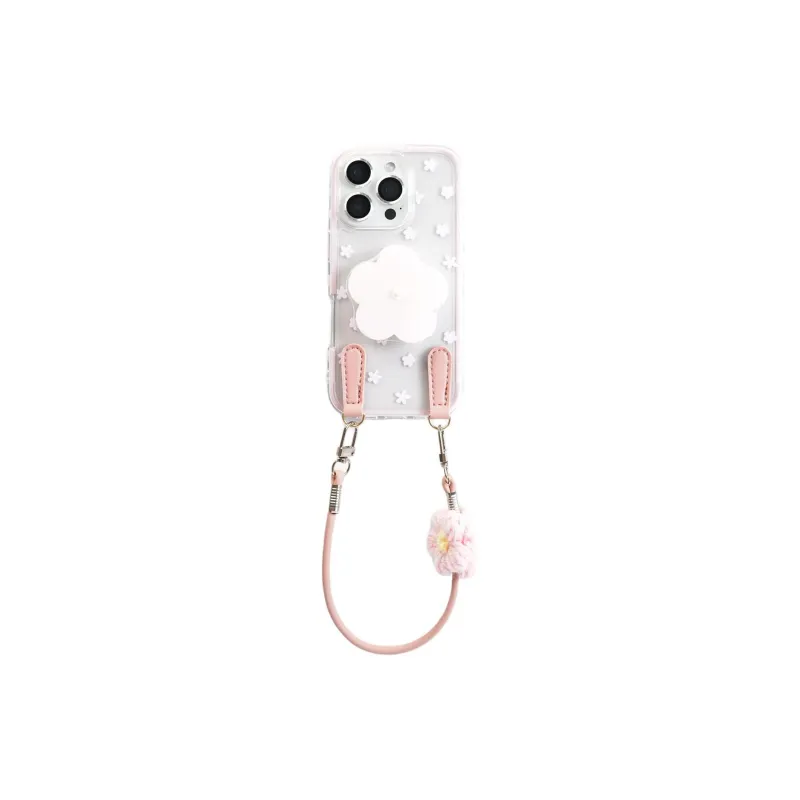 Sopi Acrylic Material 2 in 1 Floral Stand Lanyard Phone Cases Compatible With IPhone 16/15 Pro Max/Apple 13/14 Pro/Max-1