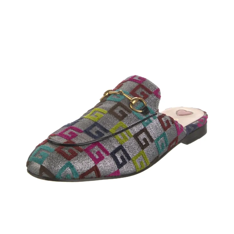 GUCCI Lurex Embroidered Princetown Mules Silver Women's-2