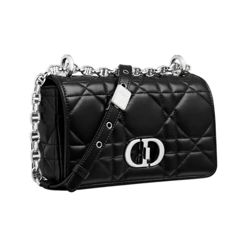 DIOR Caro Macrocannage Lambskin Shoulder Bag Small Size Women's Black-1