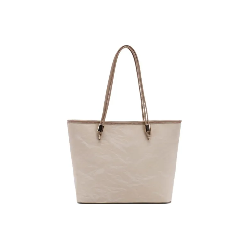 COMELY Synthetic Leather Tote Bag, Shopping Bag, Handbag, Shoulder Bag Women's Ecru-0