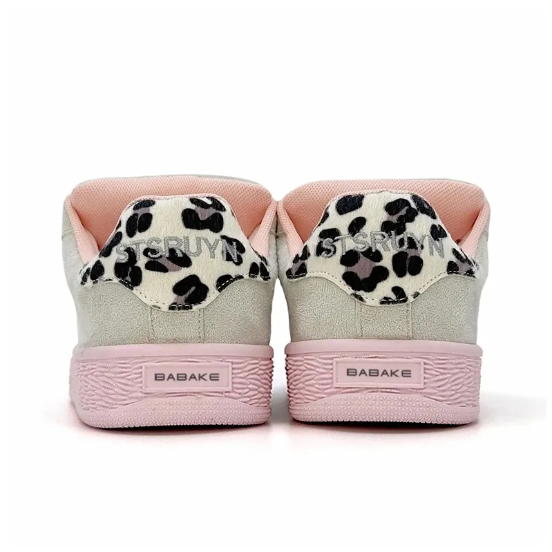 Babak Low Top Skateboard Shoes Women's Pink Leopard Print-15