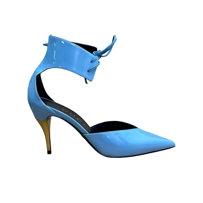 GUCCI High Heel Pump Patent Leather With Ankle Cuff Blue Women's-1