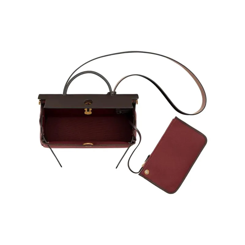 HERMES Herbag Canvas With Leather Canvas Bag Handbag Shoulder Bag Crossbody Bag Ebony & Hermes Red-3