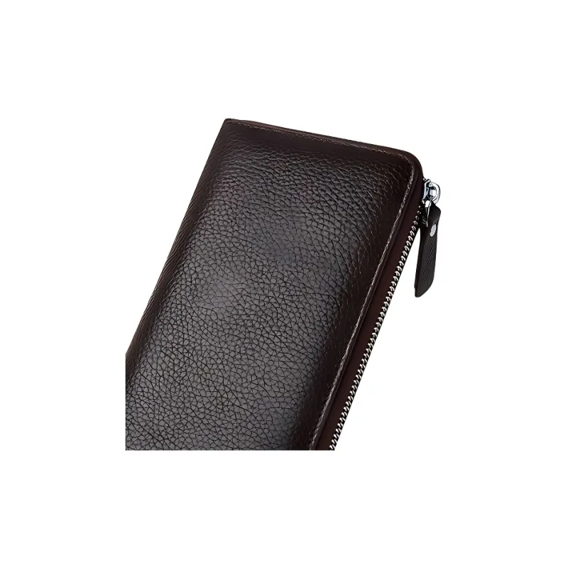 CARTELO Top Grain Cow Leather Multiple Card Slots Clutch Wallet Unisex Black/Coffee-5