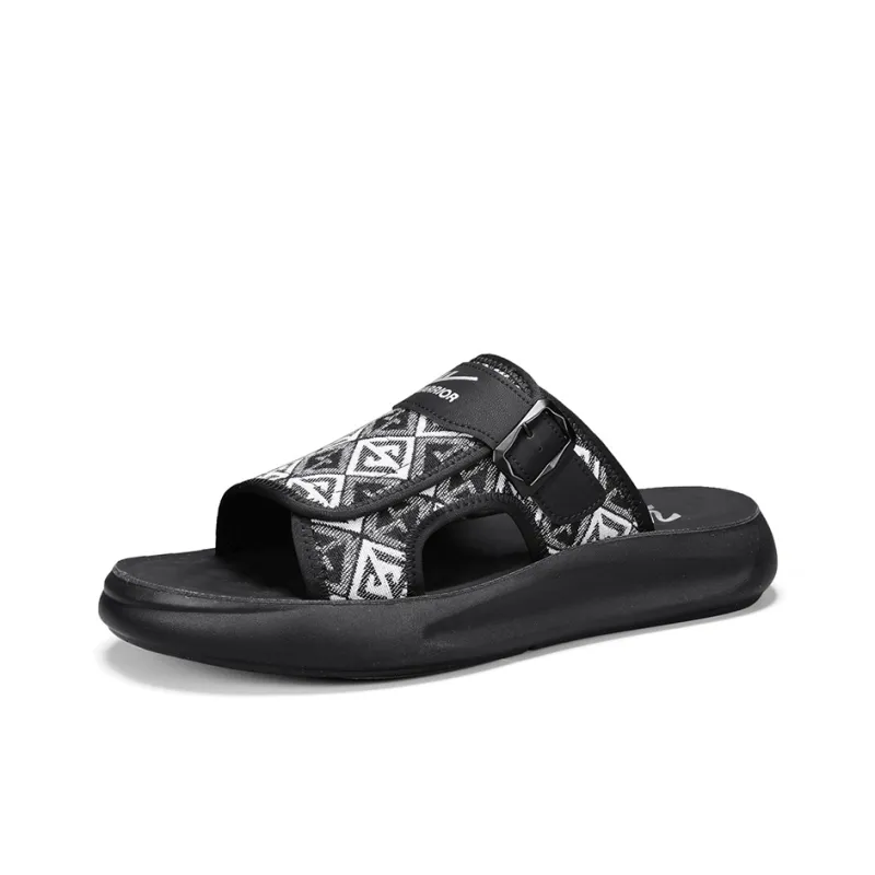Warrior Stitching Cushioning Slip Resistant Abrasion Resistant Slide Slippers Men's Black Light Gray-1