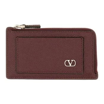 Valentino Cow Leather Card Holder Women's Burgundy