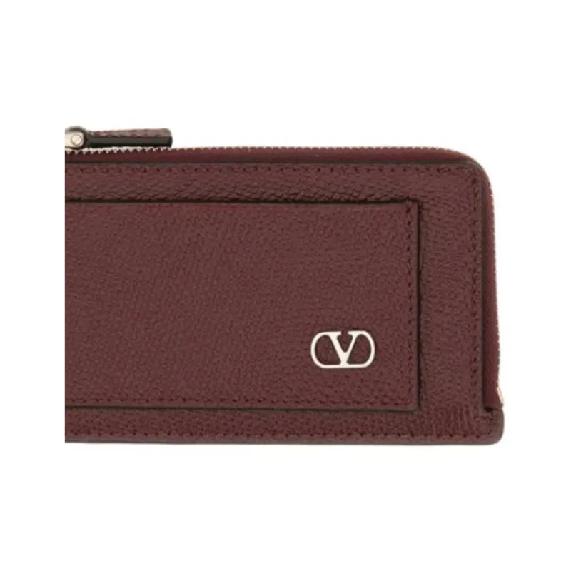 Valentino Cow Leather Card Holder Women's Burgundy-2