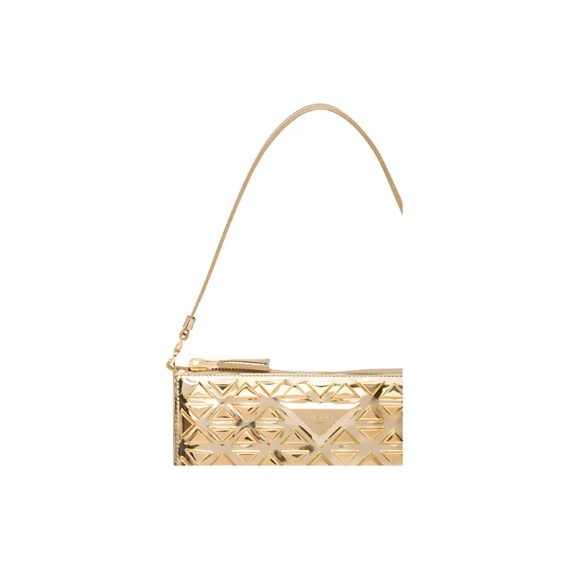 PRADA Leather Shoulder Bag Handbag Shoulder Bag Women's Gold-3