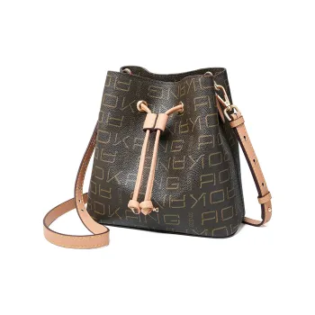 AOKANG PVC Bucket Bag, Underarm Bag, Shoulder Bag, Crossbody Bag Regular Women's Coffee/Ecru