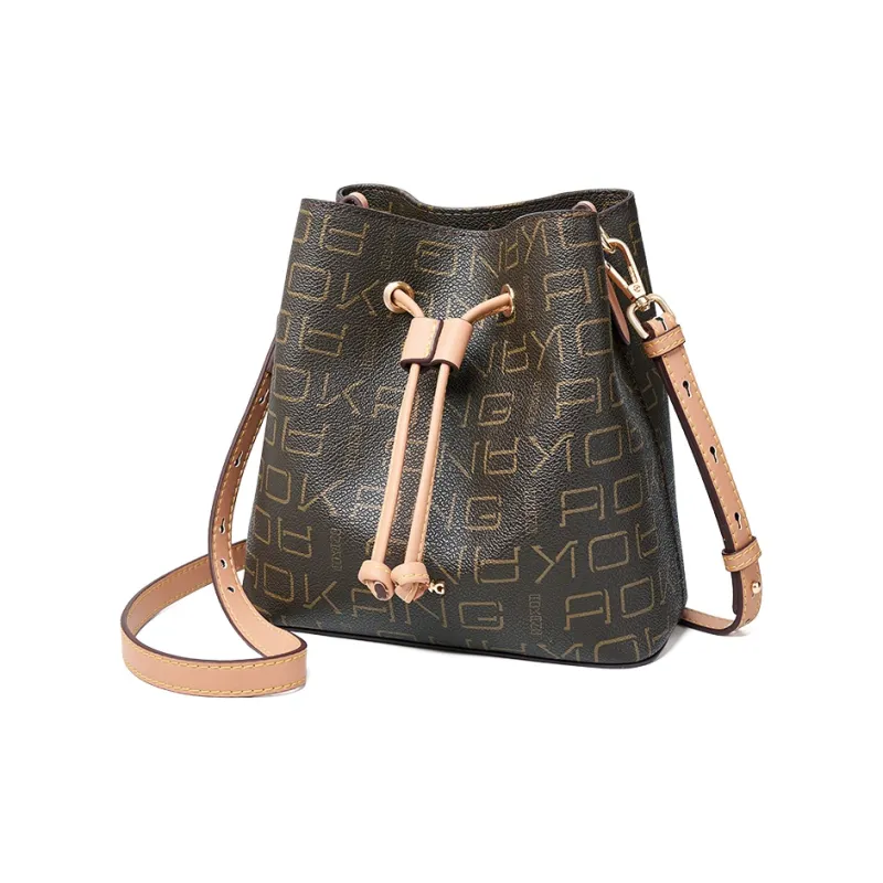AOKANG PVC Bucket Bag, Underarm Bag, Shoulder Bag, Crossbody Bag Regular Women's Coffee/Ecru-0