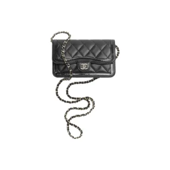 CHANEL Lambskin Patent Leather Calfskin Crossbody Bag, Shoulder Bag Women's Black