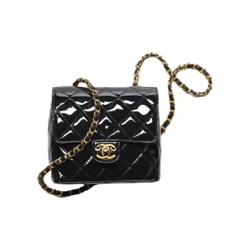 CHANEL 22K Autumn And Winter Calf Patent Leather Flap Bag, Camera Bag, Shoulder Bag, Crossbody Bag Mini Women's Black