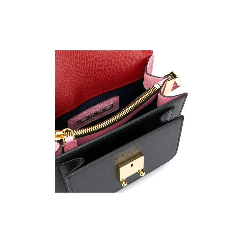 MARNI Trunk Calfskin Trunk Bag, Crossbody Bag, Shoulder Bag Mini Women's Black/Red/Pink-4