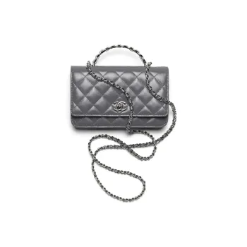 CHANEL Wrinkled Calfskin Wallet, Shoulder Bag, Crossbody Bag, Handbag Women's Gray