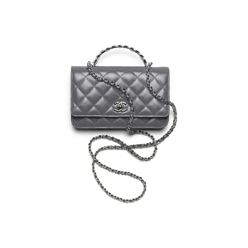 CHANEL Wrinkled Calfskin Wallet, Shoulder Bag, Crossbody Bag, Handbag Women's Gray-0
