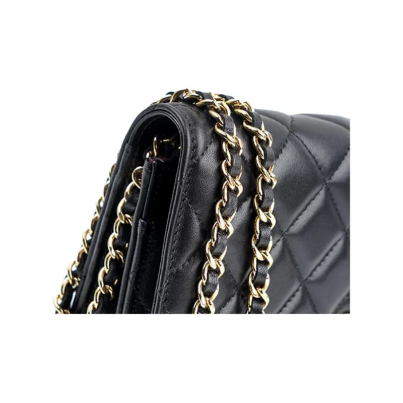 CHANEL WOC Lambskin Shoulder Bag, Crossbody Bag Women's Black-7