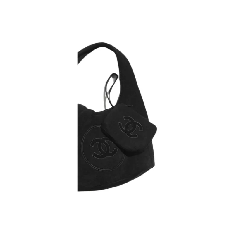 CHANEL Coco Cotton Beach Bag, Handbag, Shoulder Bag Unisex Black-3