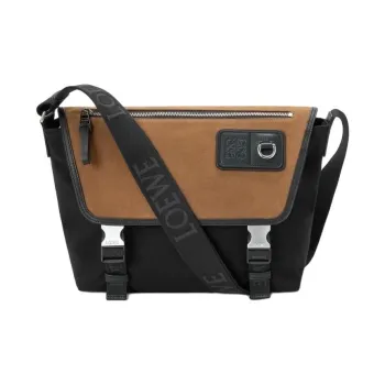 LOEWE Canvas With Suede Messenger Bag, Shoulder Bag Medium Size Men's Black & Brown