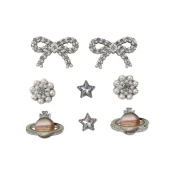 ZUOWEISHIJIA Premium Rhinestone Pearl Alloy Golden Bowknot Planet Accessories Unisex