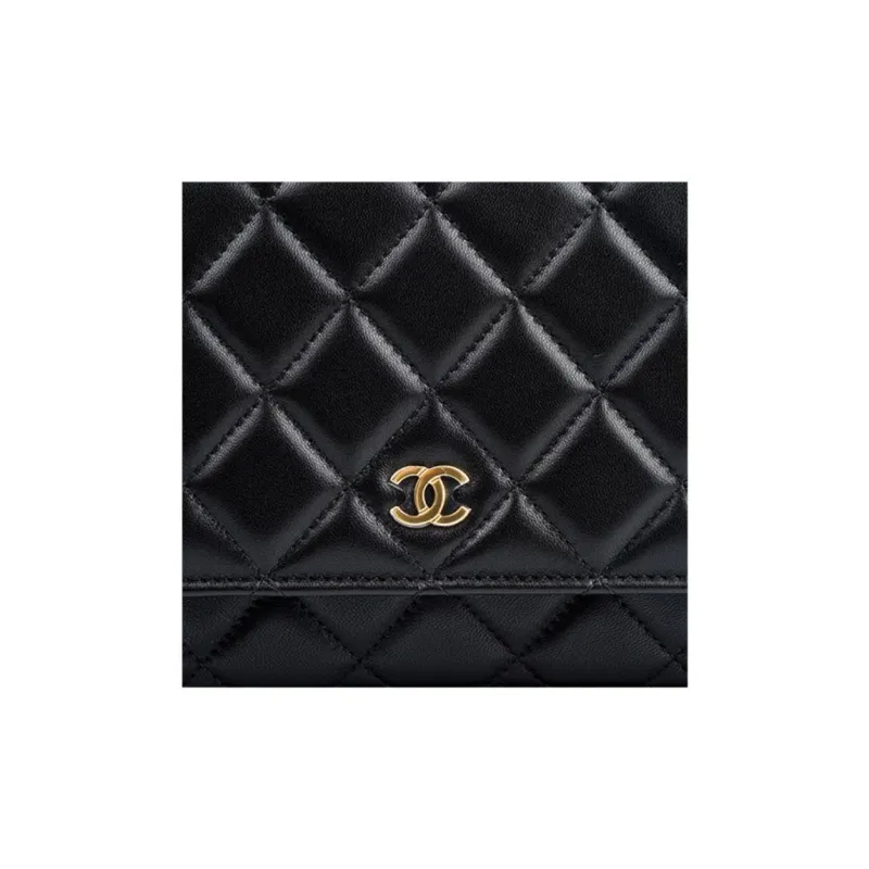 CHANEL WOC Lambskin Shoulder Bag, Crossbody Bag Women's Black-6