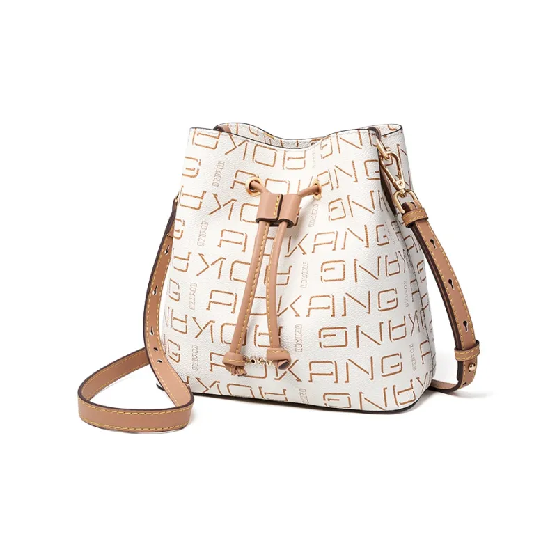 AOKANG PVC Bucket Bag, Underarm Bag, Shoulder Bag, Crossbody Bag Regular Women's Coffee/Ecru-6