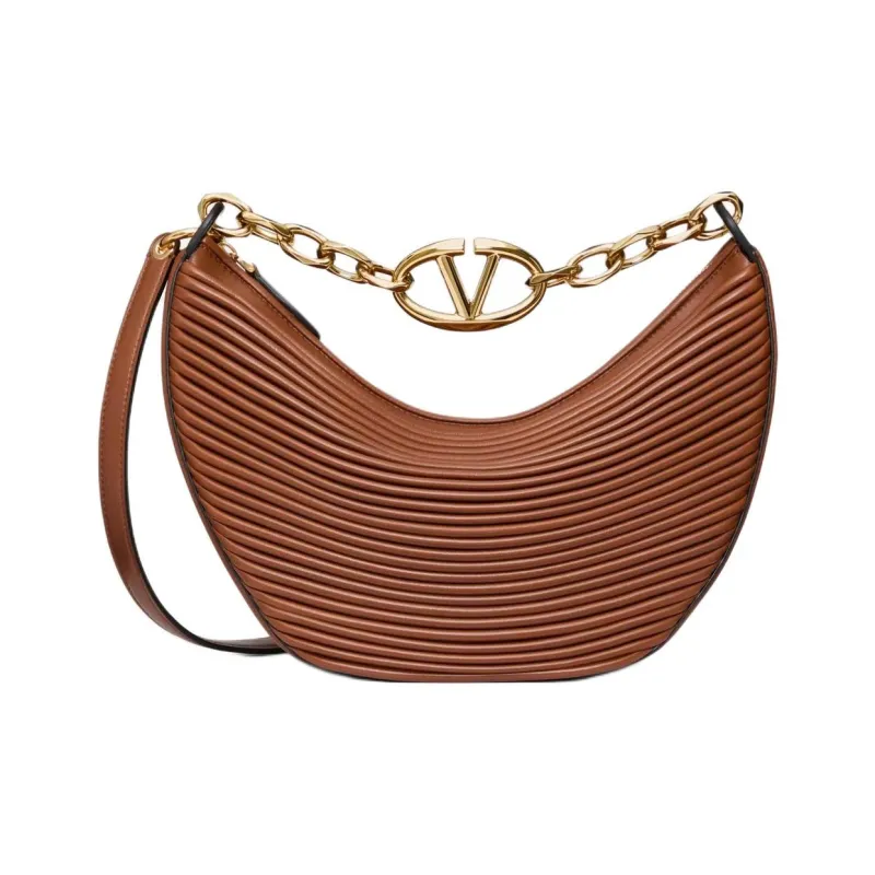 Valentino Vlogo Moon Leather Hobo Bag Shoulder Bag Trumpets Women's Tobacco-0