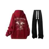 Burgundy+Black Casual Pants