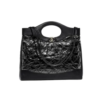 CHANEL Waxed Leather Tote Bag, Shopping Bag Women's Black