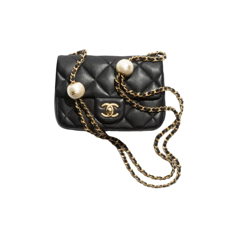 CHANEL Sheepskin Crossbody Bag, Shoulder Bag Mini Women's Black-3