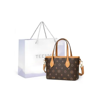 Teenmix PVC Basket Bag, Shoulder Bag, Crossbody Bag, Handbag Regular Women's Coffee/Ecru/Sky Blue