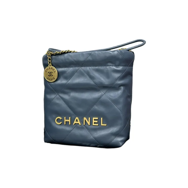 CHANEL 22Bag Shiny Calfskin Bucket Bag, Shoulder Bag, Crossbody Bag Mini Women's Haze Blue-1