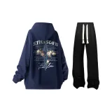 Navy Blue+Black Casual Pants