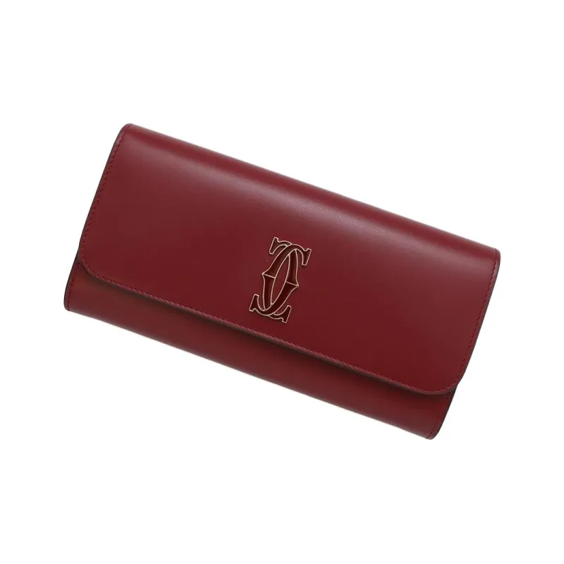 CARTIER Calfskin Wallet, Card Holder Women's Cherry Red-3