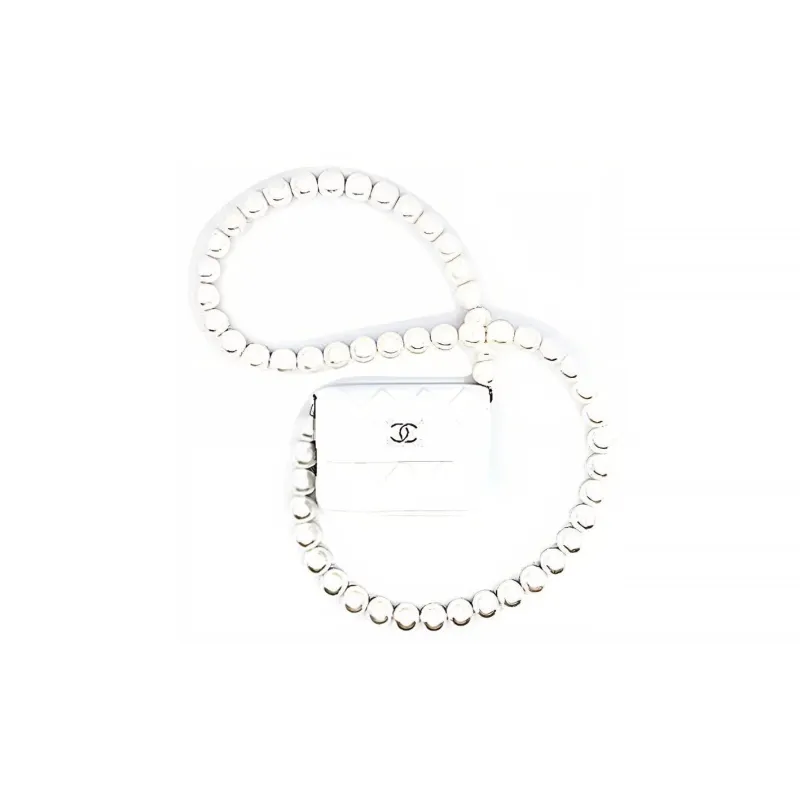 CHANEL Leather Coin Purse Regular Women's White-0