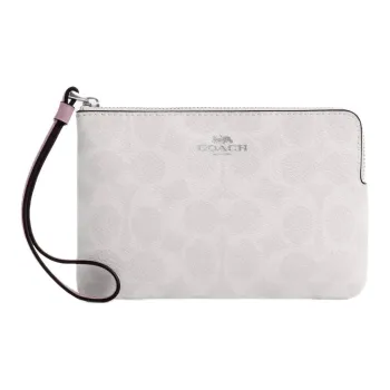 COACH Corner Zip Coated Canvas Clutch Trumpets Women's Silver & Chalk & Carnation
