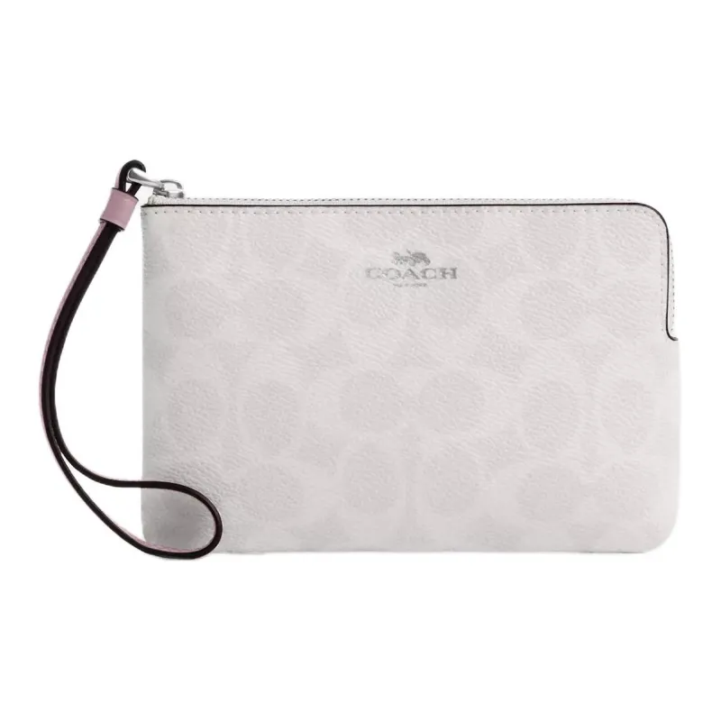 COACH Corner Zip Coated Canvas Clutch Trumpets Women's Silver & Chalk & Carnation-0