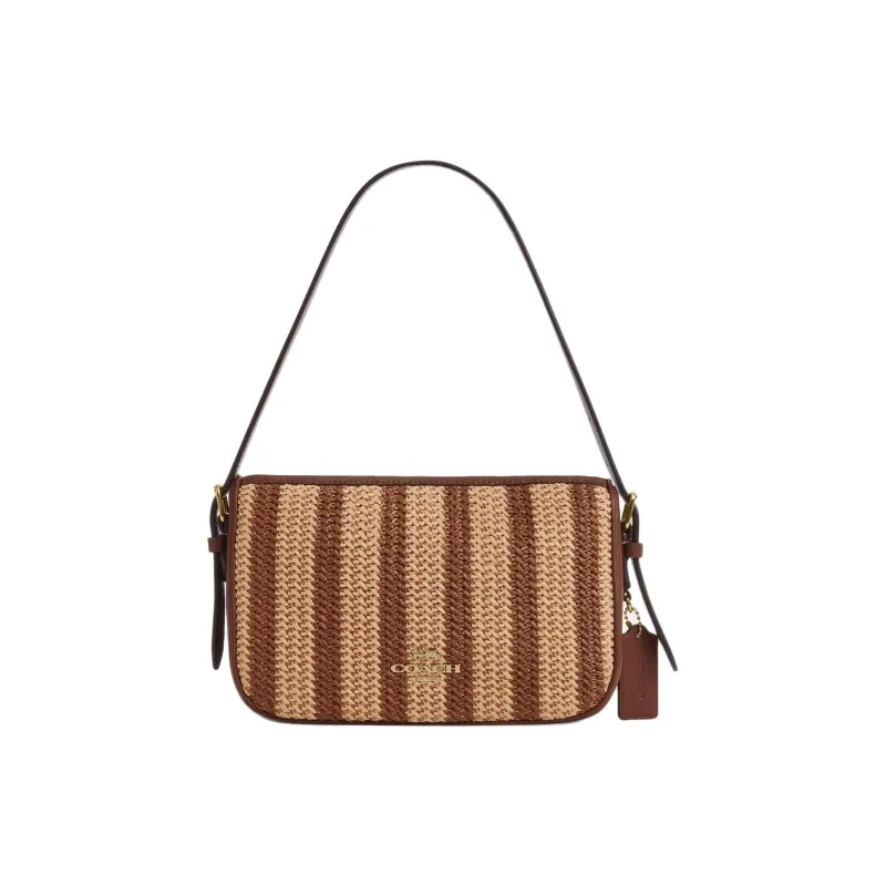 COACH Pebble Leather Shoulder Bag Medium Size Women's Rosewood-0