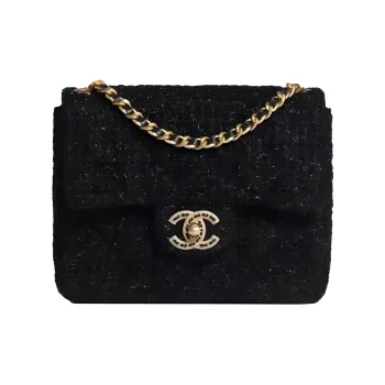 CHANEL Classic Flap CF Iridescent Twill Soft Woolen Shoulder Bag, Crossbody Bag, Handbag Mini Women's Black