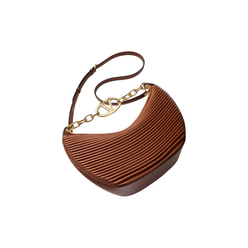 Valentino Vlogo Moon Leather Hobo Bag Shoulder Bag Trumpets Women's Tobacco-4
