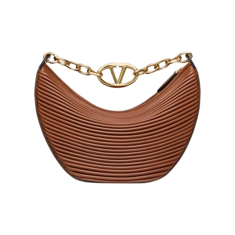Valentino Vlogo Moon Leather Hobo Bag Shoulder Bag Trumpets Women's Tobacco-3