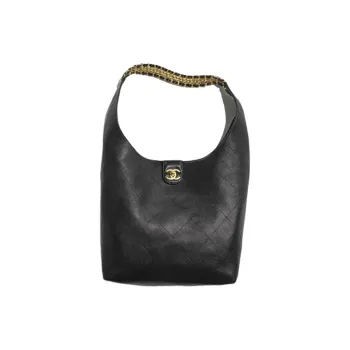 CHANEL Lambskin Handbag Tubas Women's Black