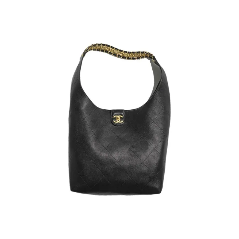 CHANEL Lambskin Handbag Tubas Women's Black-0
