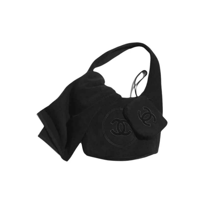 CHANEL Coco Cotton Beach Bag, Handbag, Shoulder Bag Unisex Black-0