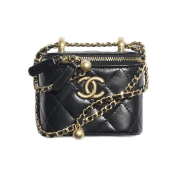 CHANEL Calfskin Makeup Bag Small Size Women's Black