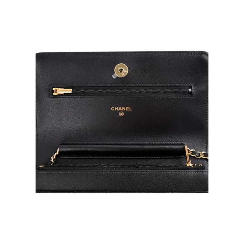 CHANEL WOC Lambskin Shoulder Bag, Crossbody Bag Women's Black-8