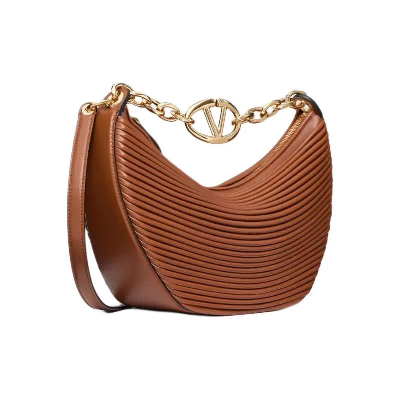 Valentino Vlogo Moon Leather Hobo Bag Shoulder Bag Trumpets Women's Tobacco-1