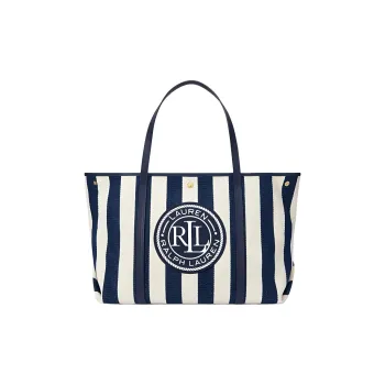 LAUREN RALPH LAUREN Fabric Tote Bag, Shopping Bag, Handbag Tubas Women's Dark Blue & White