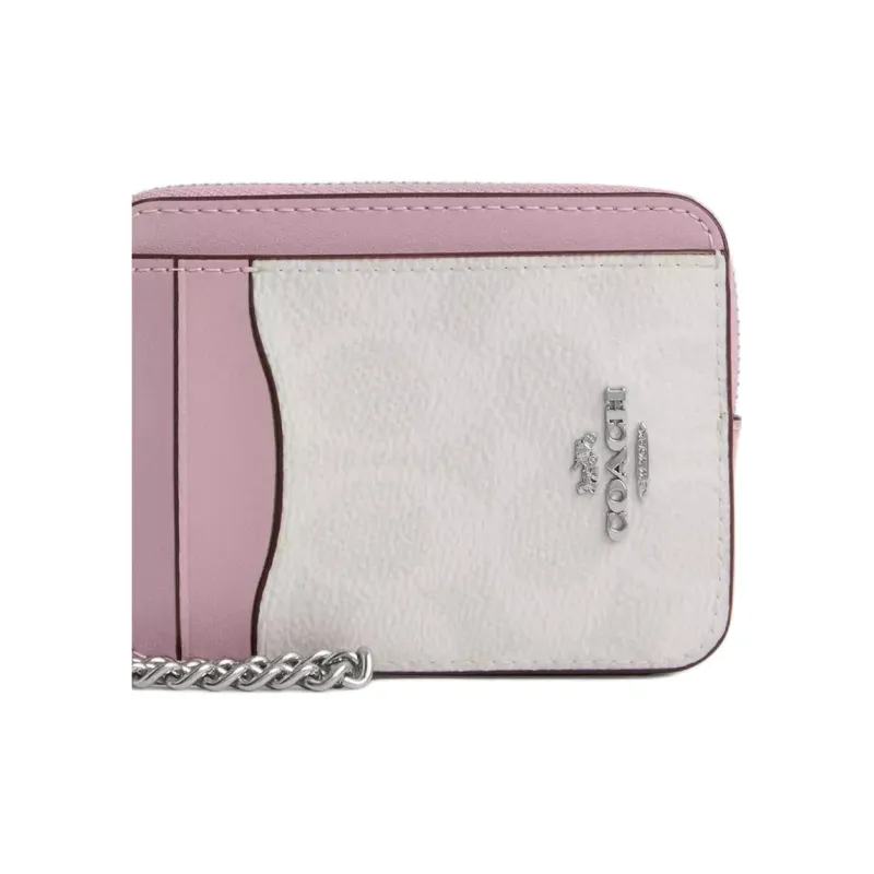 COACH Coated Canvas Card Holder Mini Women's White & Pink-2