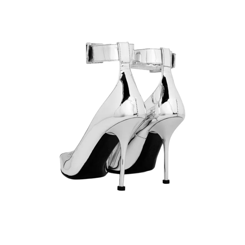 Alexander McQueen Slim Heel High Heels 10cm Women's Silver-3